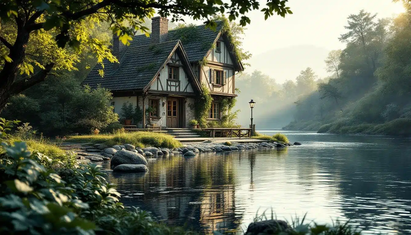 Image d'une maison près d'un cours d'eau